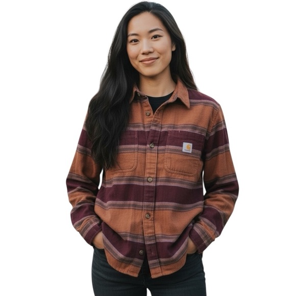 CARHARTT Women's Rugged Flex Relaxed Fit Midweight Flannel Plaid Shirt Size M - Picture 2 of 10